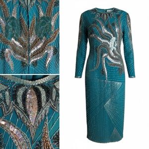 Evening Dress XL Teal VINTAGE SILK